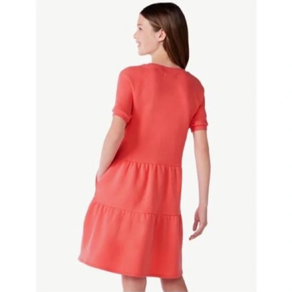 Free Assembly Girls Coral Pink Tiered Sweatshirt Dress — Size M (7/8)